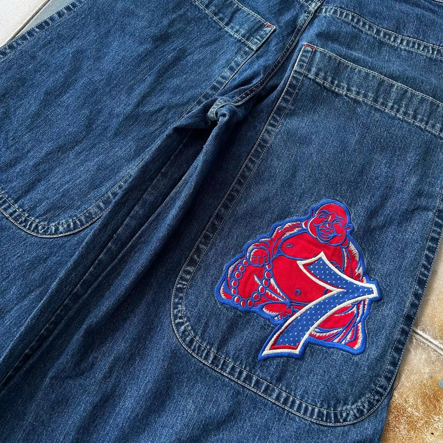Men s Jeans JNCO Y2K Mens Hip Hop Big Buddha Graphic Stripe Retro Blue Baggy Denim Pants Gothic Harajuku High Waist Wide Trouser 231113