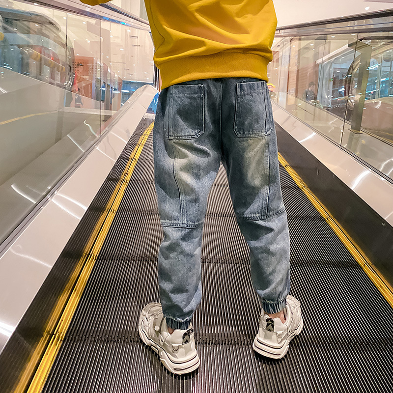 Jeans Boys Elastic Waist Patchwork Jogger Jeans for Kids 6 To 14 Years Pants Spring and Autumn Korean Clothing Denim Trousers 230413