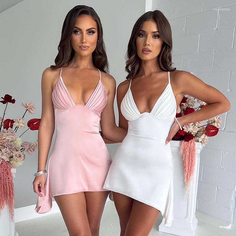 Casual Dresses 2023 Elegant Satin Sexy V Neck Sleeveless Summer Mini Dress For Women Backless Draped Slip Party Club Vestido Clothes, Pink
Casual Dresses 2023 Elegant Satin Sexy V Neck Sleeveless Summer Mini Dress For Women Backless Draped Slip Party Club Vestido Clothes, Pink