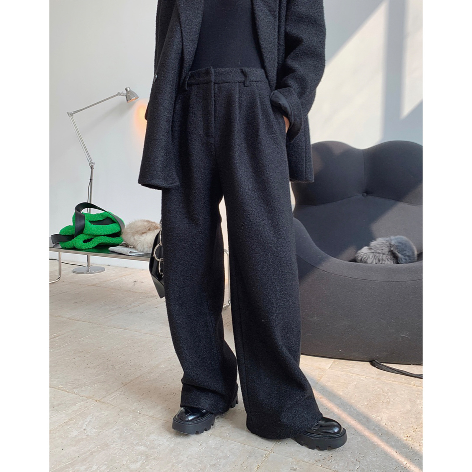 Women's Pants Capris Winter high-quality fashionable high-waisted wide-leg woolen trousers loose and thin casual trousers women's thick pant