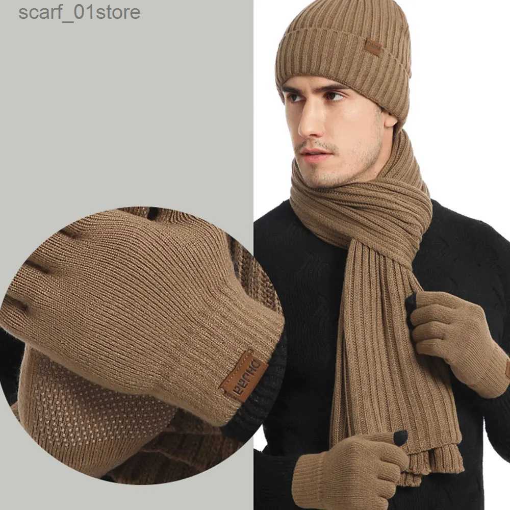 Hats Scarves Sets Autumn Winter Men Women Knitted Thickened Warm Wool HaT Scarf G 3 Piece SetL231113