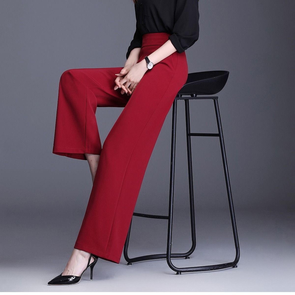 Women's Pants Capris Office Lady All Season All-match Woman Wide Leg Pants Oversize 6XL High Waist Elastic Solid Korean Fashion Straight Trousers