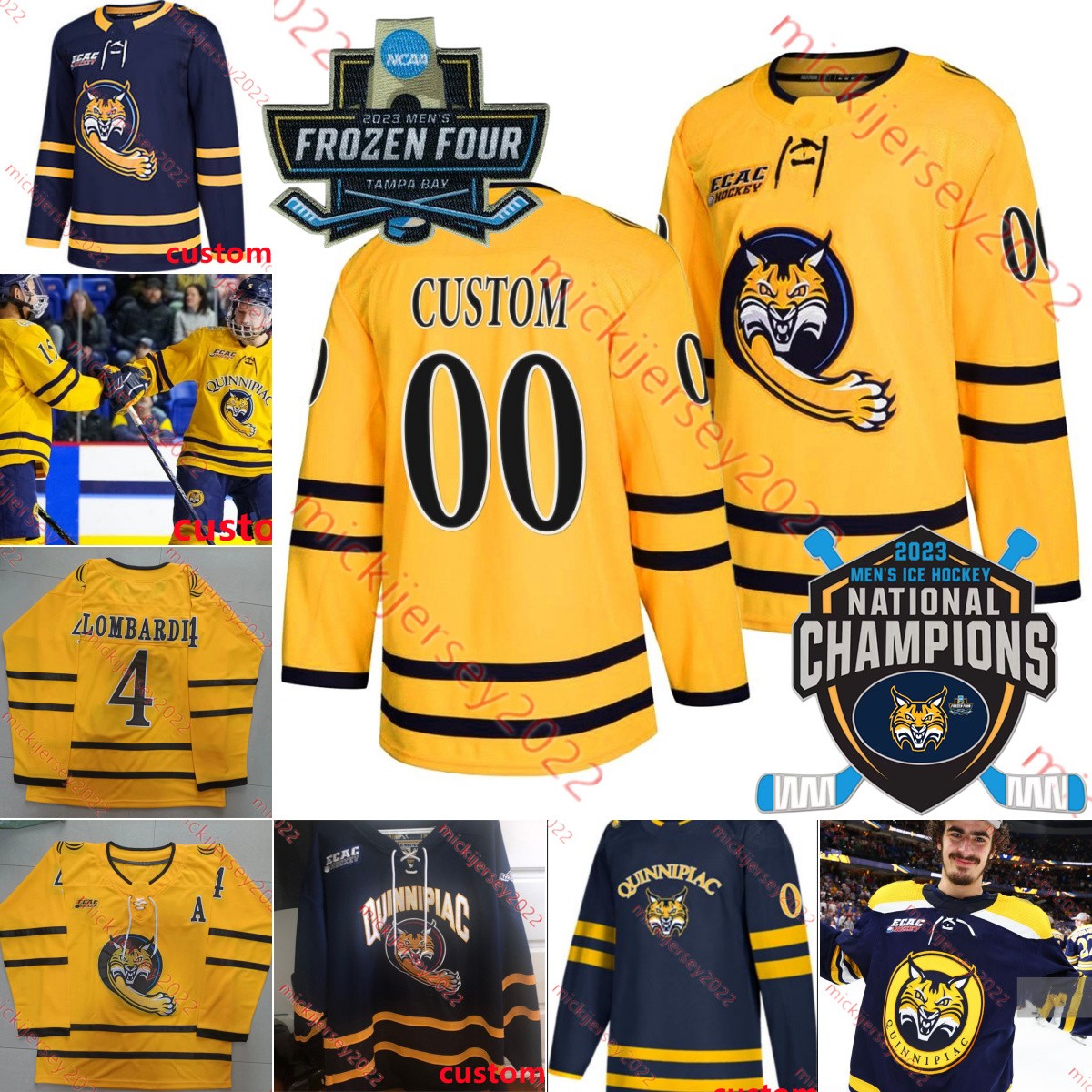 Quinnipiac Bobcats 2023 Ice Hockey National Champions Jersey Iivari Rasanen Jake Johnson Michael Lombardi Charles-Alexis Legault Yaniv Perets Quinnipiac Jerseys