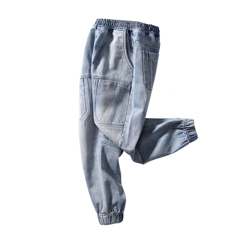 Jeans Boys Elastic Waist Patchwork Jogger Jeans for Kids 6 To 14 Years Pants Spring and Autumn Korean Clothing Denim Trousers 230413