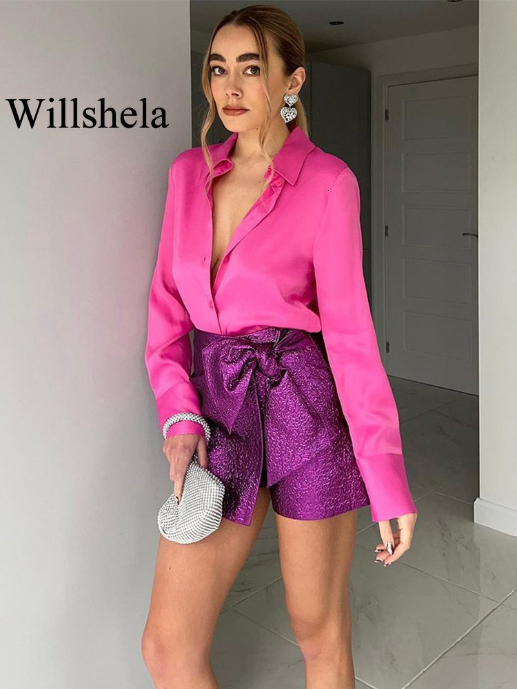 Women's Shorts Willshela Women Fashion Textured Skort with Bow Knot High-waisted Invisible Side Zipper Casual Chic Lady Woman Elegant Shorts 2304