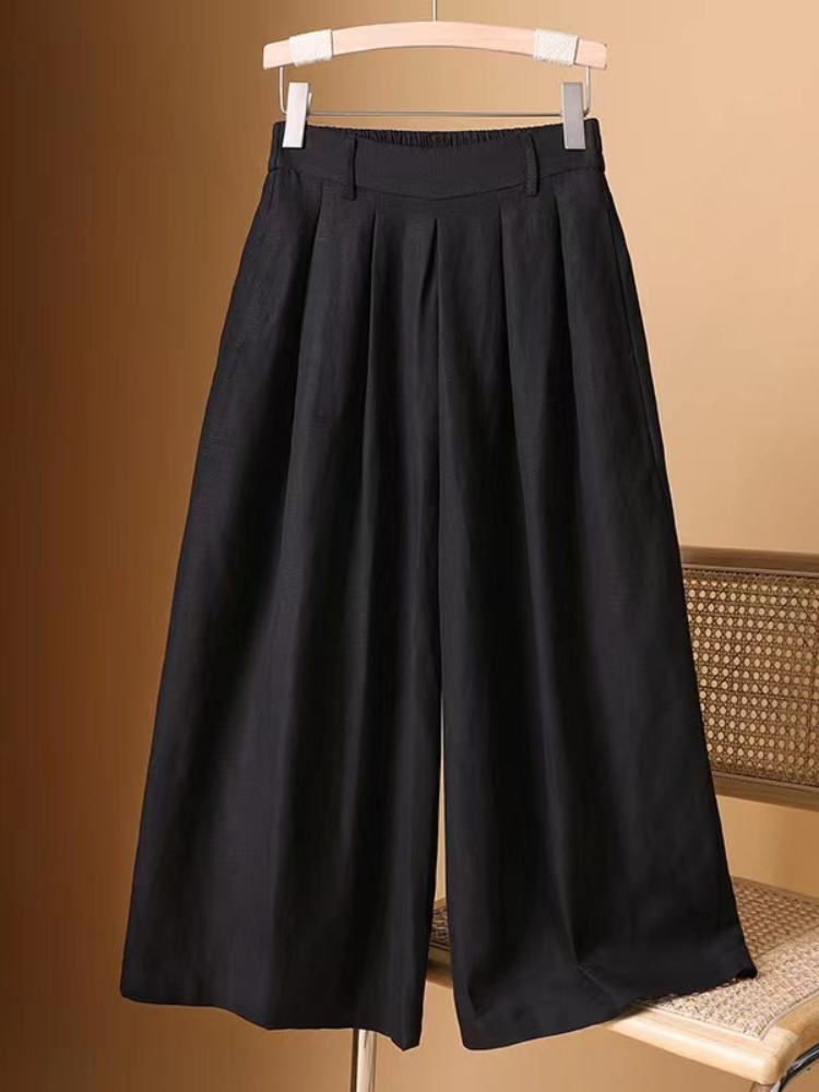 Women's Pants Capris Women's Pants Cotton and Linen Seven-point Wide-leg Culottes High-waisted Women's Trousers Summer Thin Loose Casua