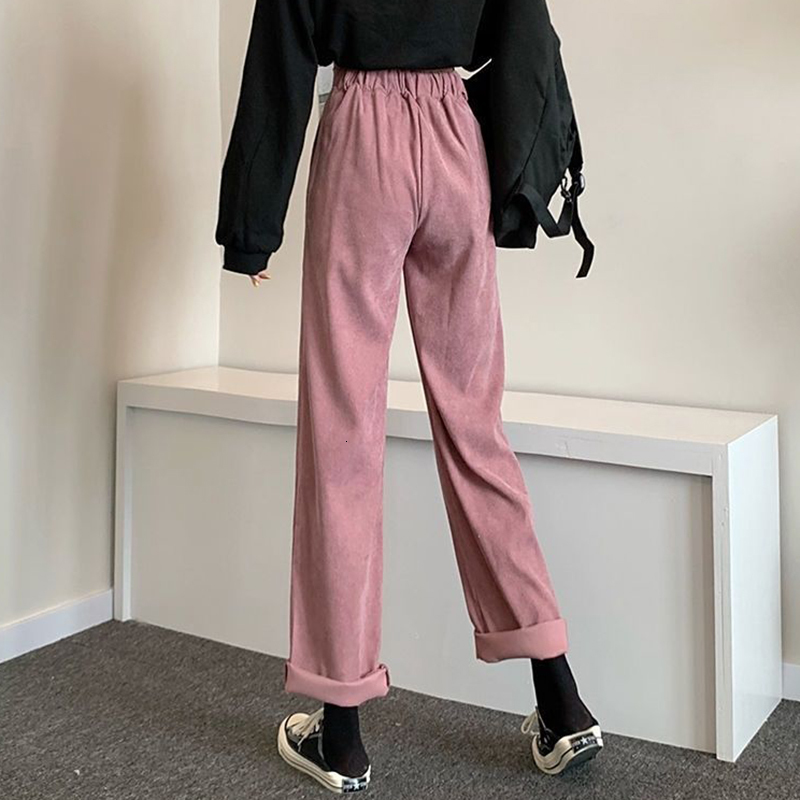 Women's Pants Capris Rimocy Korean Wide Leg Straight Pants Women High Waisted Warm Plush Trousers Woman Autumn Winter Loose Corduroy Pants Mujer 
