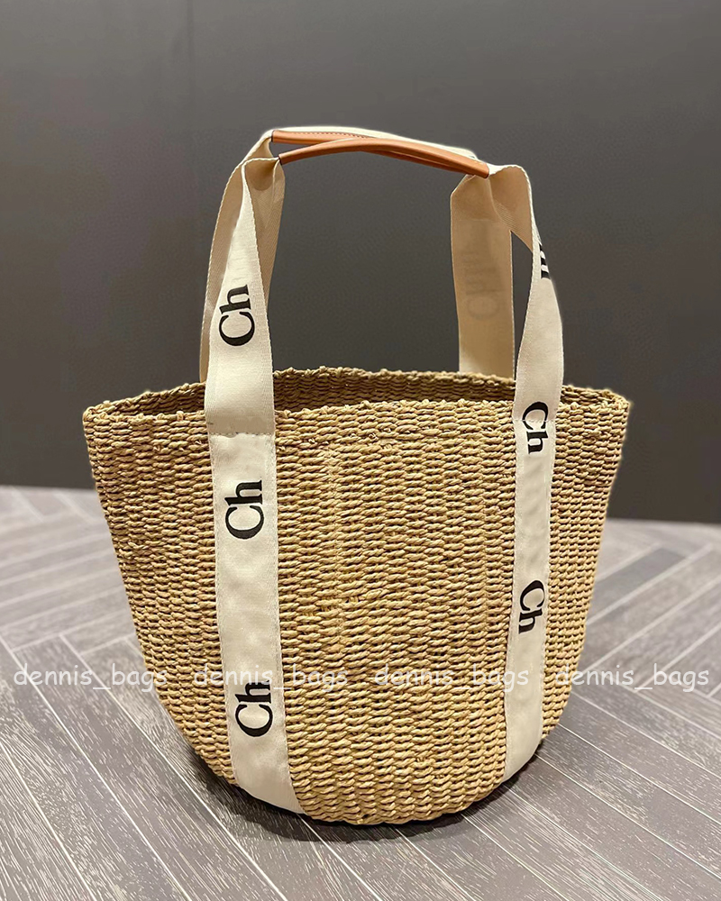 

Designer Beach Bags Straw Woody Totes Handbags Luxury Shoulder Tote Bag 2023 Summer Holiday Item Woven Purses Size Medium Large Rainbow Color, Khaki