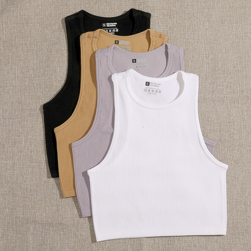 Camisoles Tanks O Neck Knit White Crop Top Women Summer Casual T Shirt Basic Sexy Streetwear Ribber Black Sleeveless Tops Female Tank Tops 230413