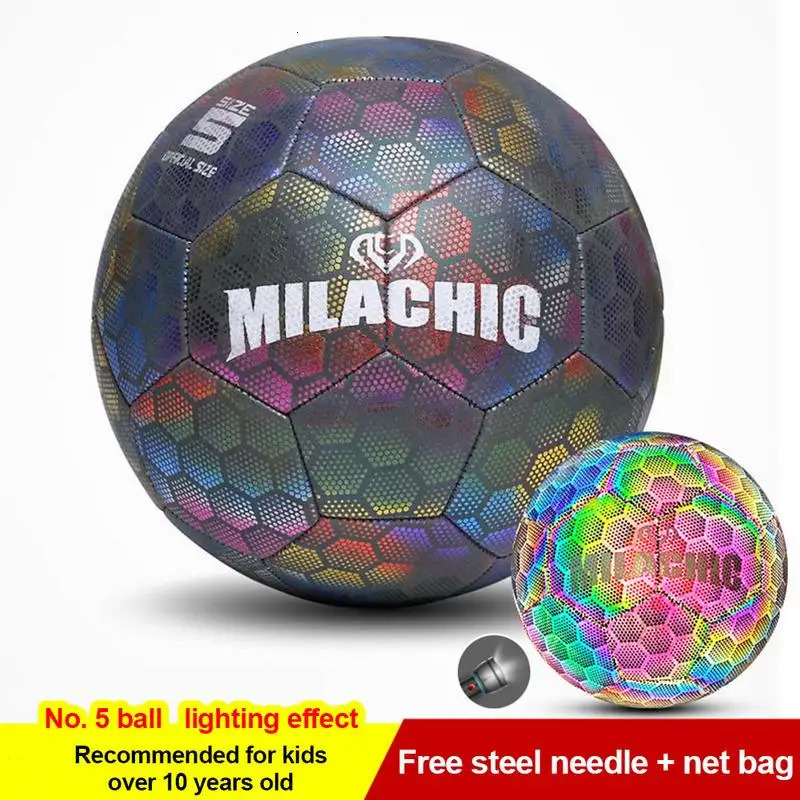 Balls Glow In The Dark Football Luminous Footballs Holographics Glowing Soccer Ball Outdoor Toys Camera Flash Reflective Croma 231113