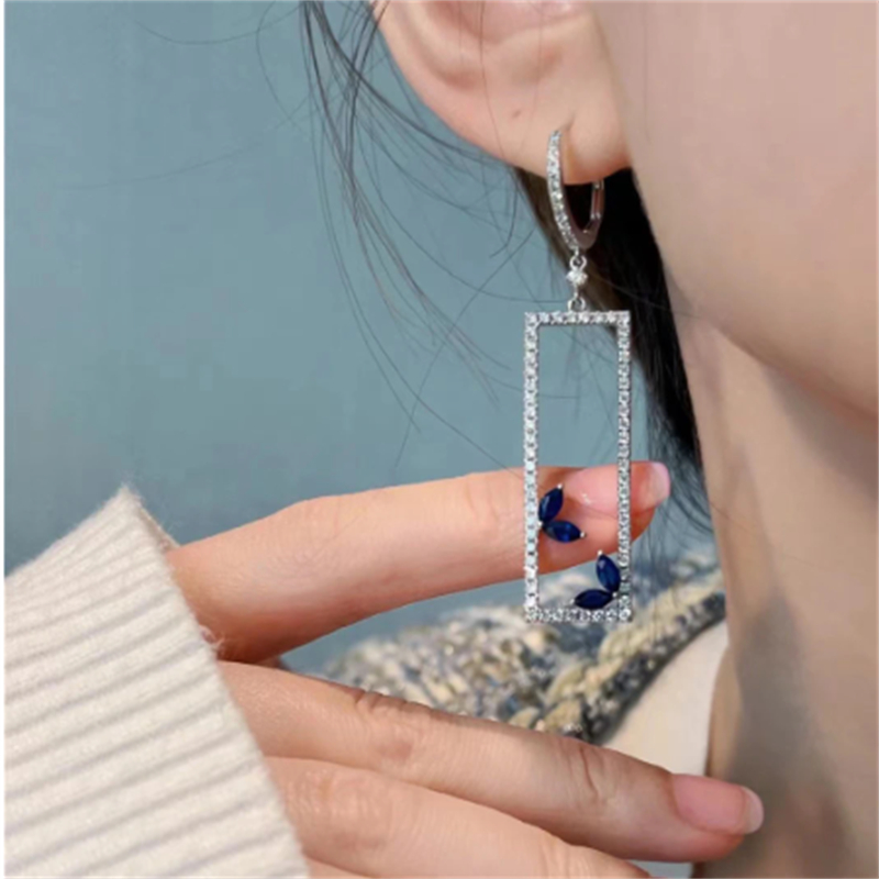 Long Square Dangle Earring AAAAAA Zircon 925 sterling silver Stud Party Wedding Drop Earrings for Women Bridal Promise Jewelry Gift