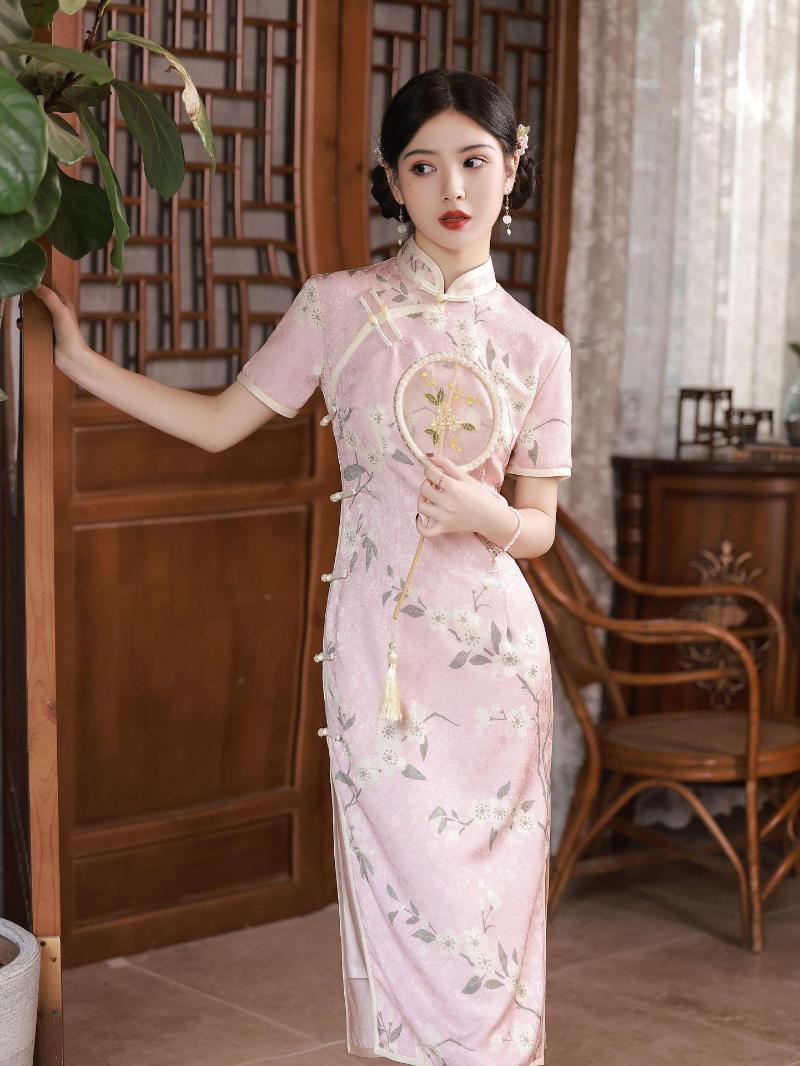 Ethnic Clothing Women Sexy Short Sleeve Qipao Vintage Pink Floral Print Party Dress Chinese Traditional Cheongsam
Ethnic Clothing Women Sexy Short Sleeve Qipao Vintage Pink Floral Print Party Dress Chinese Traditional Cheongsam
