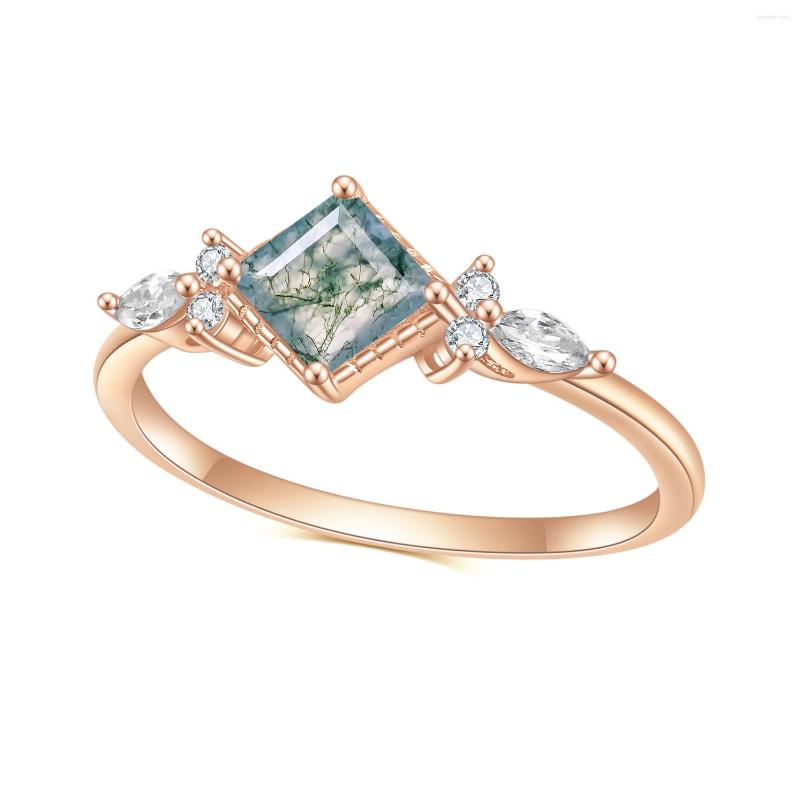 

Cluster Rings GEM'S BALLET Unique 0.63Ct 5x5mm Square Shape Natural Moss Agate Engagement Ring In 925 Sterling Silver Women's