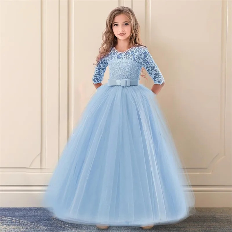 Girl's Dresses Elegant White Bridesmaid Girl Party Wedding Lace Dress Kids Dresses For Girls Children Costumes Princess Vestidos 6 10 12 Years 23