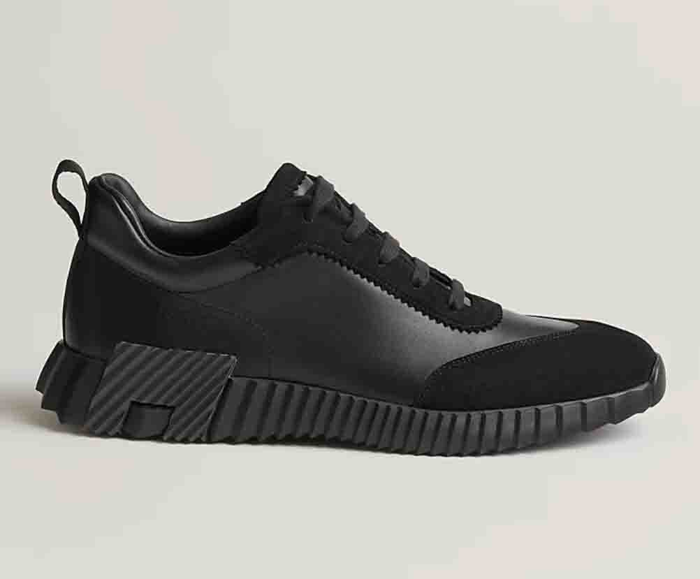 Bouncing sneaker BLACK Plain low-top sneakers Men Calfskin Leather Rubber Sole Trainers High Quality Brands Skateboard Outdoor Comfort Footwear RUNNER TRAINERS
