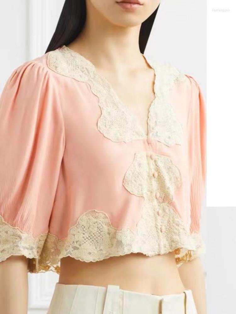 Women's Blouses 2023 Women Lace Trim Stitching Satin Blouse Ladies Half Sleeve Slim Single-breasted Short Shirt Tops, Green
Women's Blouses 2023 Women Lace Trim Stitching Satin Blouse Ladies Half Sleeve Slim Single-breasted Short Shirt Tops, Green