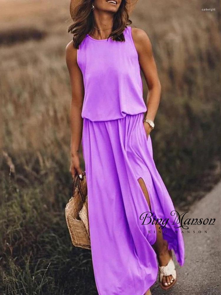Casual Dresses 2023 Summer Women's Dress Round Neck Sleeveless Long Split Multi Color Solid Maxi Vestidos, Black
Casual Dresses 2023 Summer Women's Dress Round Neck Sleeveless Long Split Multi Color Solid Maxi Vestidos, Black