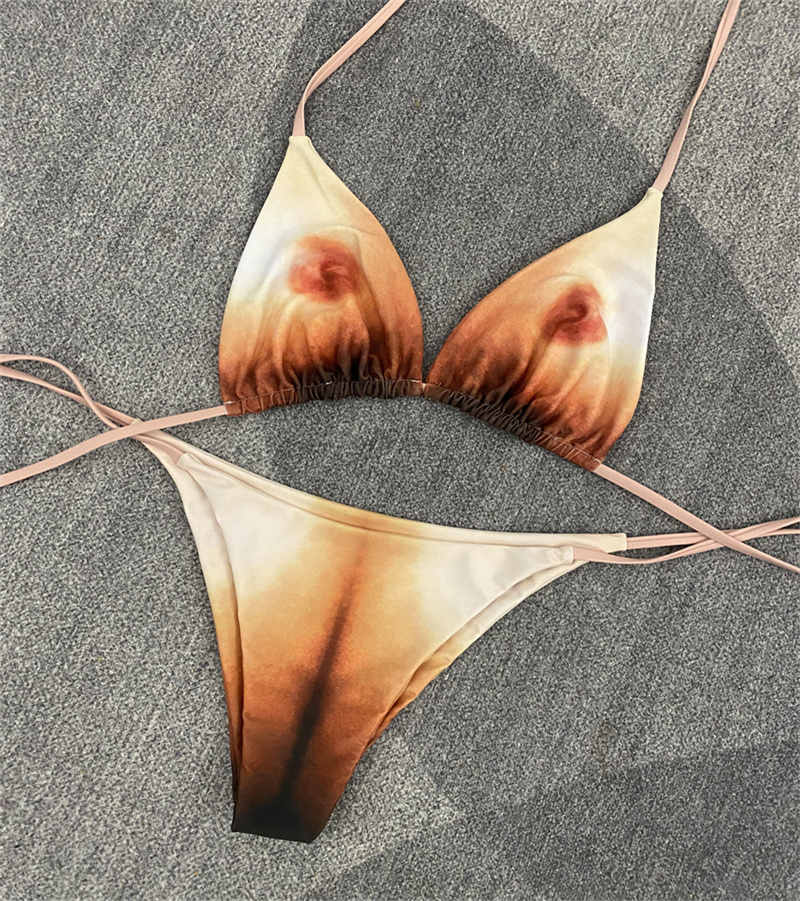 2025--Swimsuit Female Split Bikini Set Style Tie Dye Wind Beach Bathing Suit