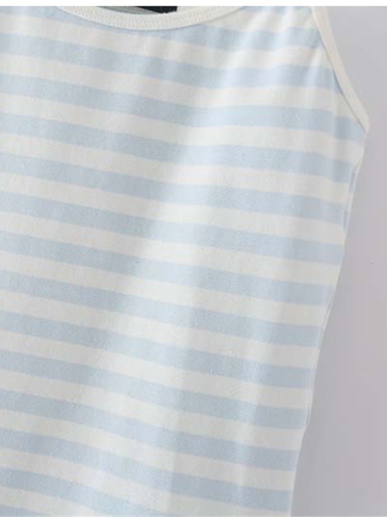 Camisoles Tanks PUWD Casual Women Blue Stripe Tank Summer Fashion Ladies Falsie Slim Print Patchwork Top Female Chic Soft Cotton Tops 230413