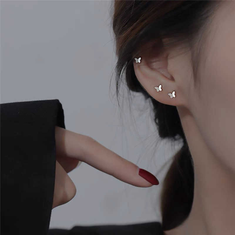 Stud Mini Silver Plated Coppe Earings Fashion Jewelry Small Animal Female Punk Butterfly for Women Ear Piercing Stud Earrings Present P230411
