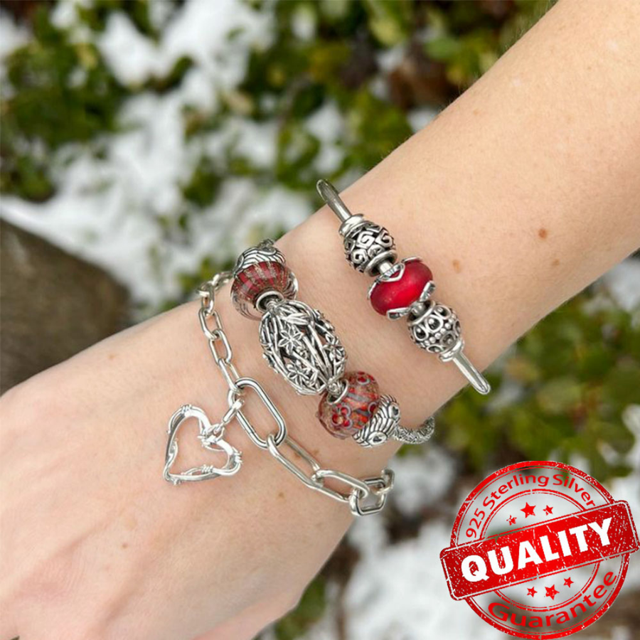 925 Sterling Silver Charm Fit Me Series Bracelet ME Wire Heart Medallion Silver Charm Beautiful Girl Gift