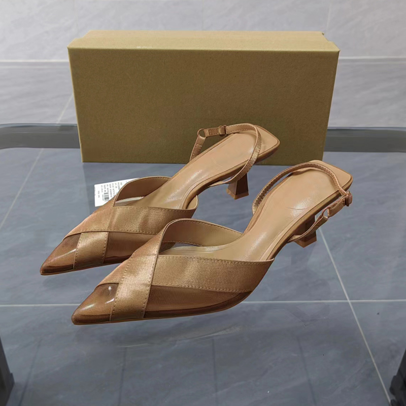 Sandals Shoes For Women Summer Brown Slotted Band Mid Heel Mesh Cross Band Spliced Pointed Baotou Sandals 230413, Dark khaki
Sandals Shoes For Women Summer Brown Slotted Band Mid Heel Mesh Cross Band Spliced Pointed Baotou Sandals 230413, Dark khaki