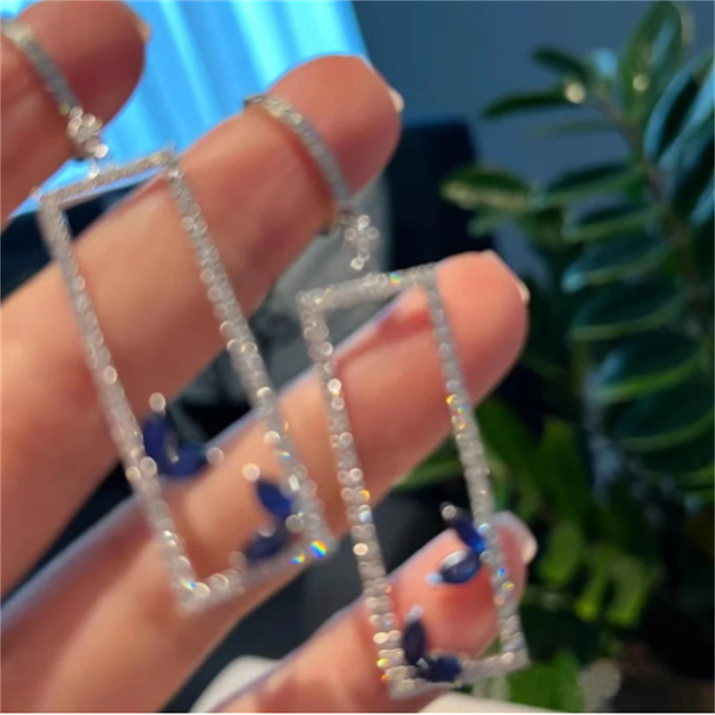Long Square Dangle Earring AAAAAA Zircon 925 sterling silver Stud Party Wedding Drop Earrings for Women Bridal Promise Jewelry Gift