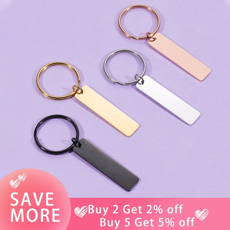 Keychains Lanyards Fnixtar 10Pcs Strip Bar Keychain Mirror Polish Stainless Steel Stamping Blank Keychain For DIY Custom Name Engrave Tags Keychain 23