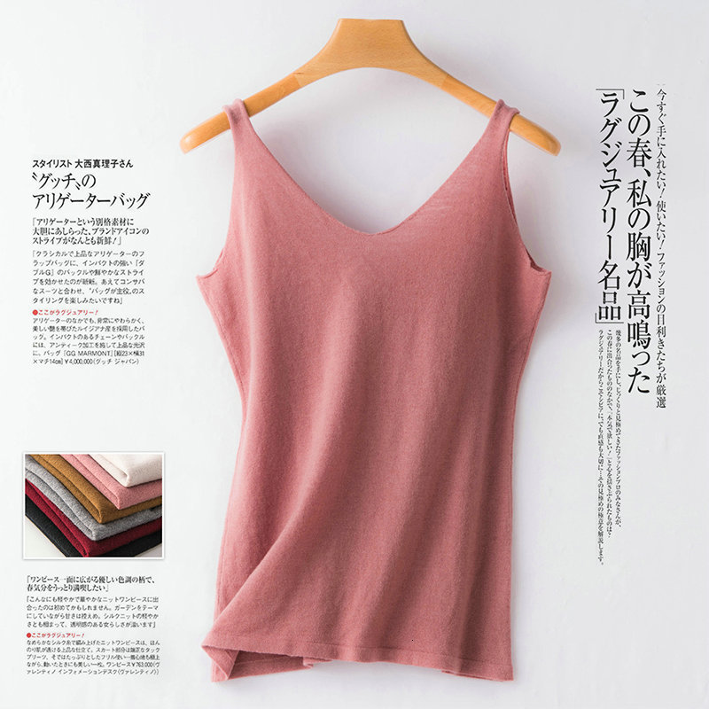 Camisoles Tanks Women Sexy 100% Worsted Wool Vest Crop FashionTops V-Neck Camisole Summer Tank Shirt Ladies Slid Knit Camisole Bottoming 230413