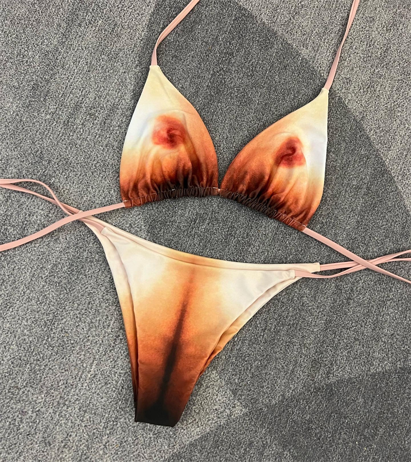 2025--Swimsuit Female Split Bikini Set Style Tie Dye Wind Beach Bathing Suit