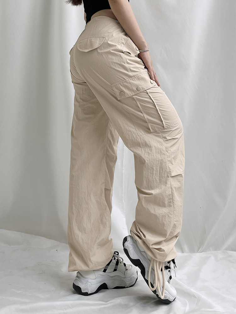 Women's Pants Capris Weekeep Summer Baggy Cargo Pants Low Rise Drawstring Fashion Pocket Casual Pants Kawaii Pink Women's Trousers y2k Aesth