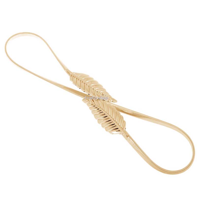 Fashion Women Vintage Elegant Metal Leaf Belts Fashion Golden Silver Leaves Chain Belt Female Waist Belt Elasticity Waistband Decoration
