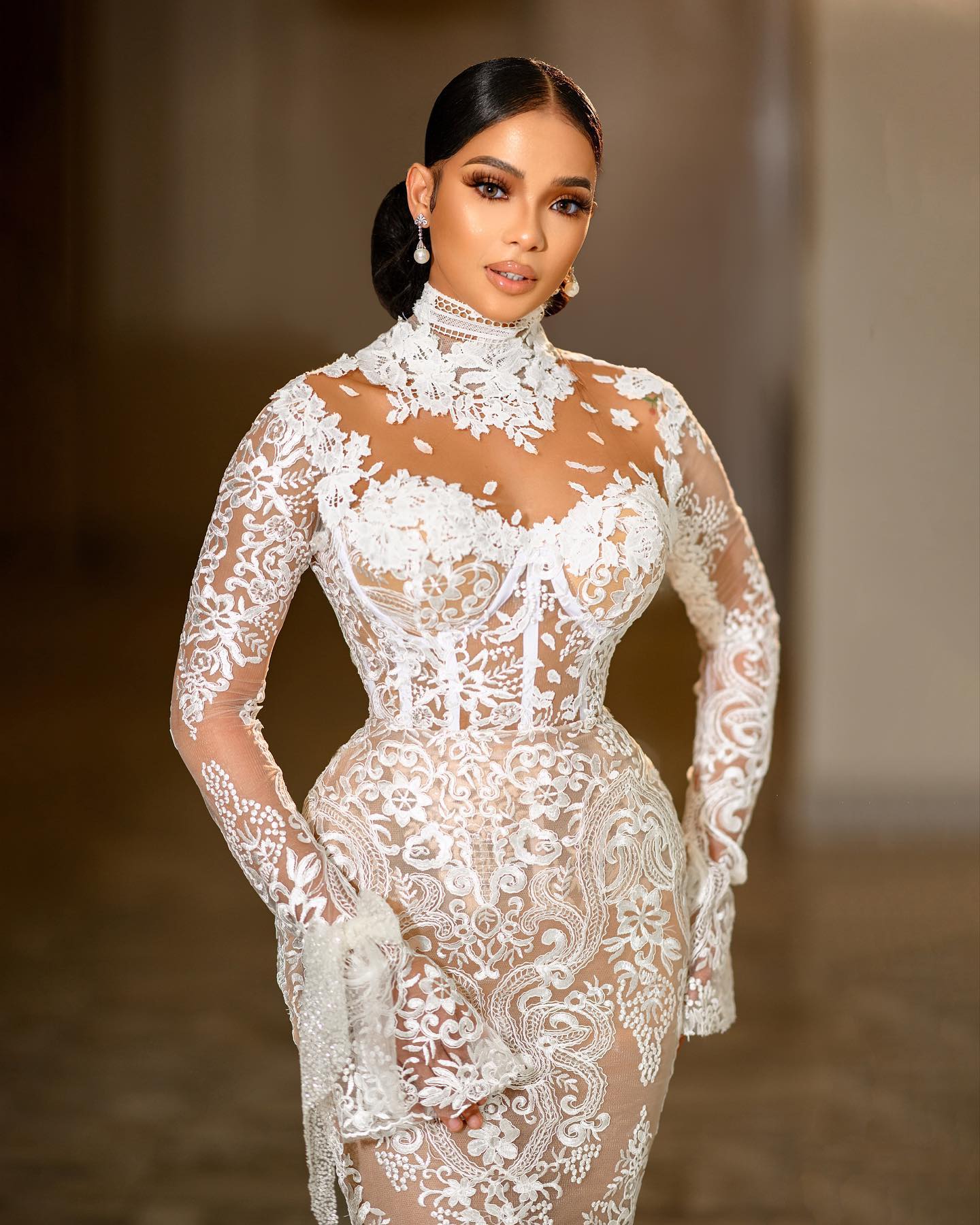 Gorgeous Modest High Neck Mermaid Wedding Dresses Long Sleeve Lace Appliqued Bridal Gown Church Garden Country Boho Vestidos de novia