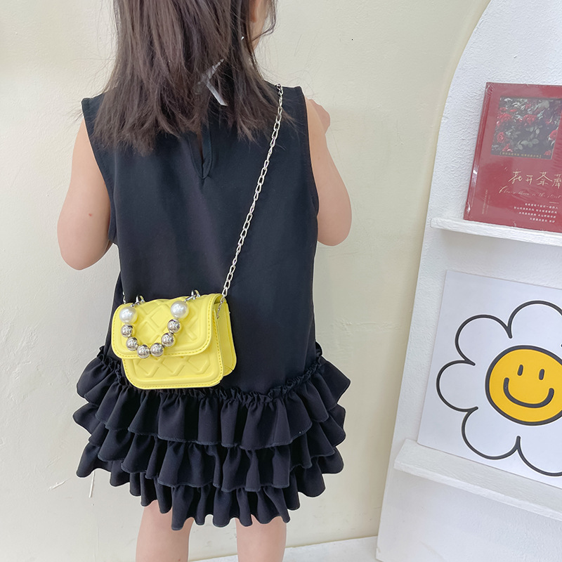 Backpacks Silver Beads Handle Children s Shoulder Bags Coin Purse Cute Girls Kids Mini Square Messenger Bag Princess Accessories Handbags 230412