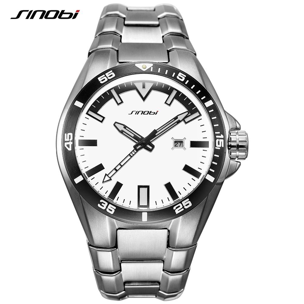 2023 SINOBI Men Business Watch 2022 Full Stainless Steel Luxury High-end Wristwatch Luminous Hands Waterproof Relogio Masculino