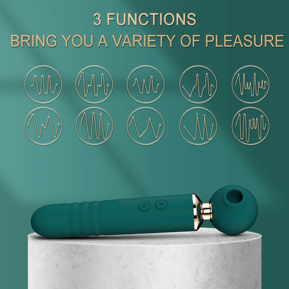 Vibrators Rechargeable Thrusting Powerful Av Magic Wand 3in1 Beating Clitoris G Spot Stimulator Sex Toys Clit Sucker For Women 231113