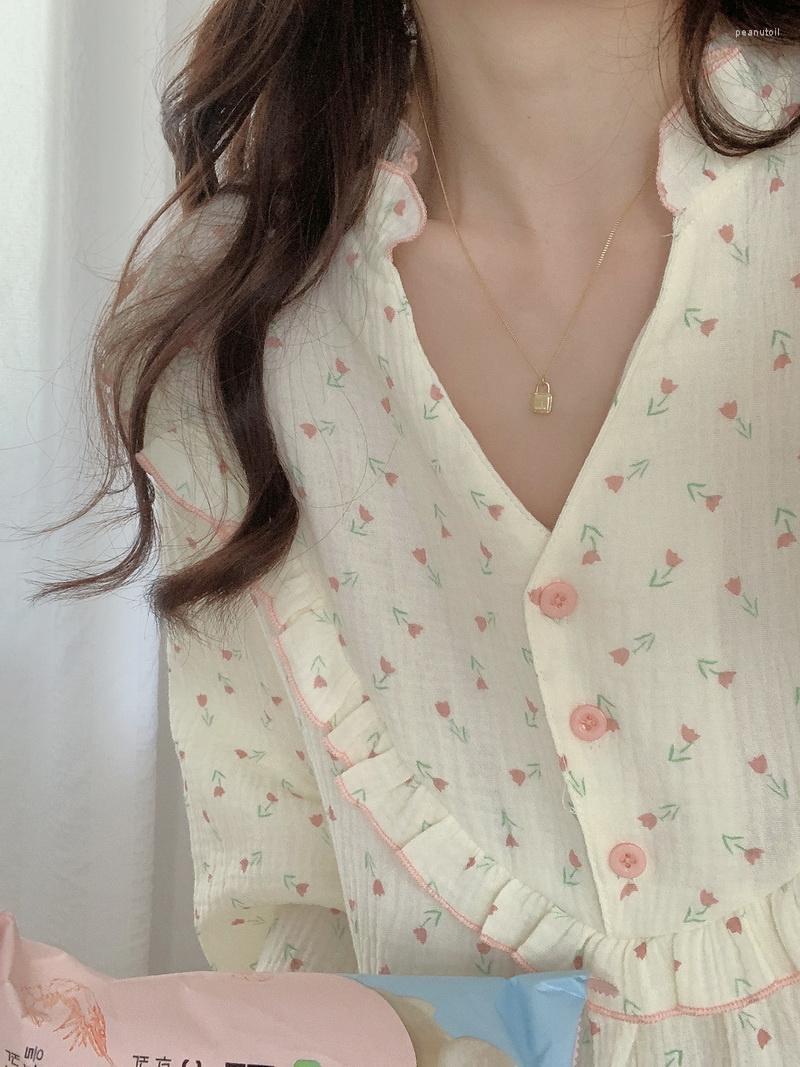 Women's Sleepwear V-neck Pajamas Women's Flower Print Lantern Sleeves Home Clothes Simple Pink Pure Cotton Cute Long-sleeved Nightdress, Beige
Women's Sleepwear V-neck Pajamas Women's Flower Print Lantern Sleeves Home Clothes Simple Pink Pure Cotton Cute Long-sleeved Nightdress, Beige
