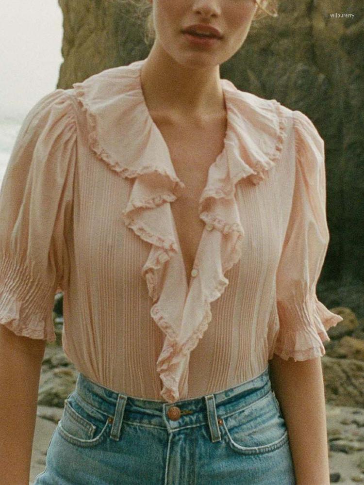 Women' Blouses Women Front Button Pleated Shirt Top Short Puff Sleeve 2023 Summer Ladies Ruffles Turn-Down Collar Blouse
Women' Blouses Women Front Button Pleated Shirt Top Short Puff Sleeve 2023 Summer Ladies Ruffles Turn-Down Collar Blouse