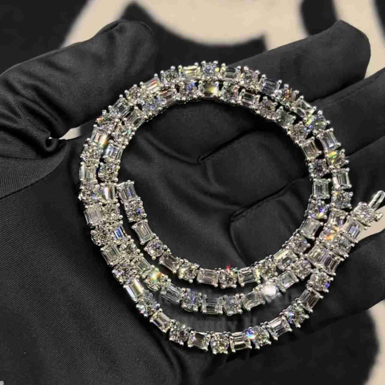 Real 925 Sterling Silver 5mm Moissanite Tennis Chain f Color Vvs Baguette/emerald Diamond Necklace A