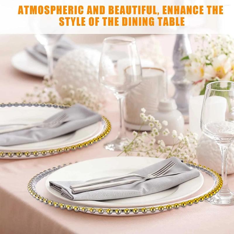 Plates /100 Pieces Clear Plastic Charger With Gold Beads Rim Acrylic Decorative Service Plate B5