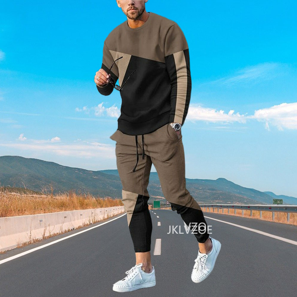 Men's Tracksuits Autumn Men Clothing Fashion Long Sleeved T ShirtTrousers Casual Tracksuit 2 Piece Suit 3D Printed Stripe Male Streetwear 230412