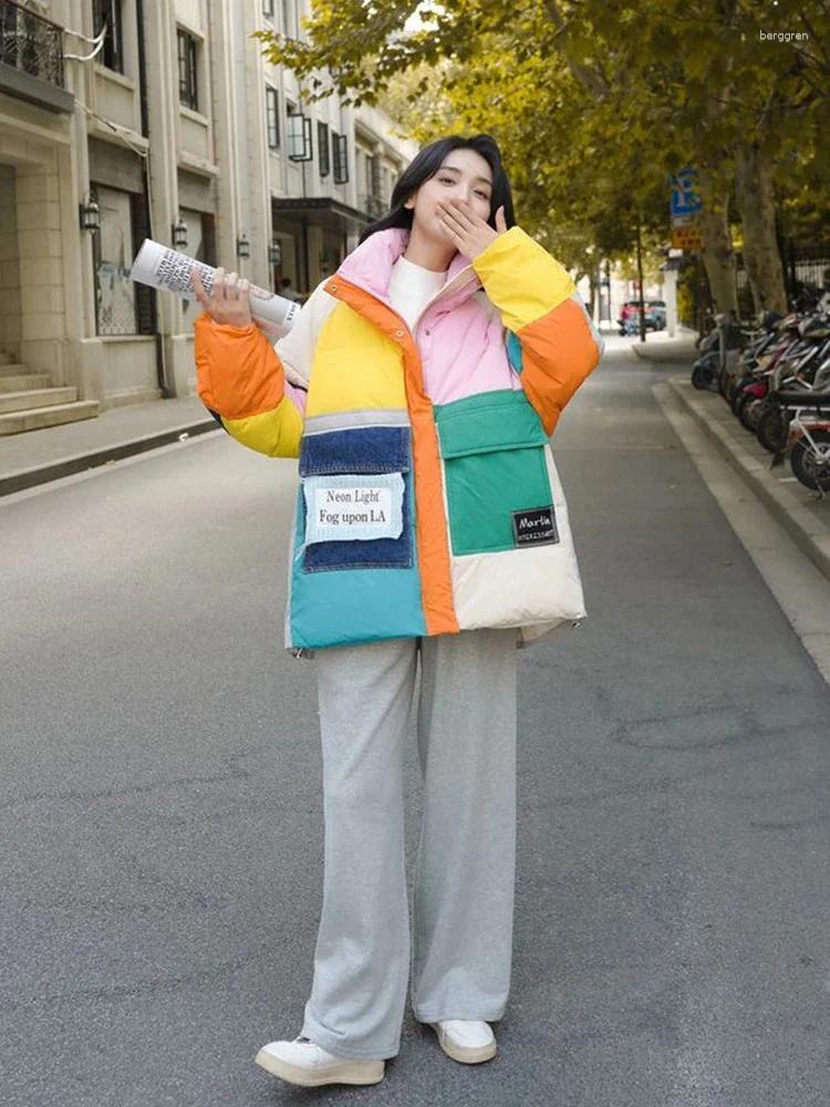 Women's Trench Coats Colorful White Down Parka Winter Warmer Thicken Streetwear Puffer Jacket Hooded Long Sleeve Loose Outerwear Coat