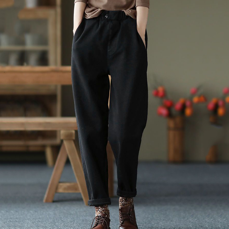 Women's Pants Capris Rimocy Vintage Plush Warm Pants Women Autumn Winter Wide Leg Loose Harem Trousers Woman Elastic Waist Casual Pants Female 23