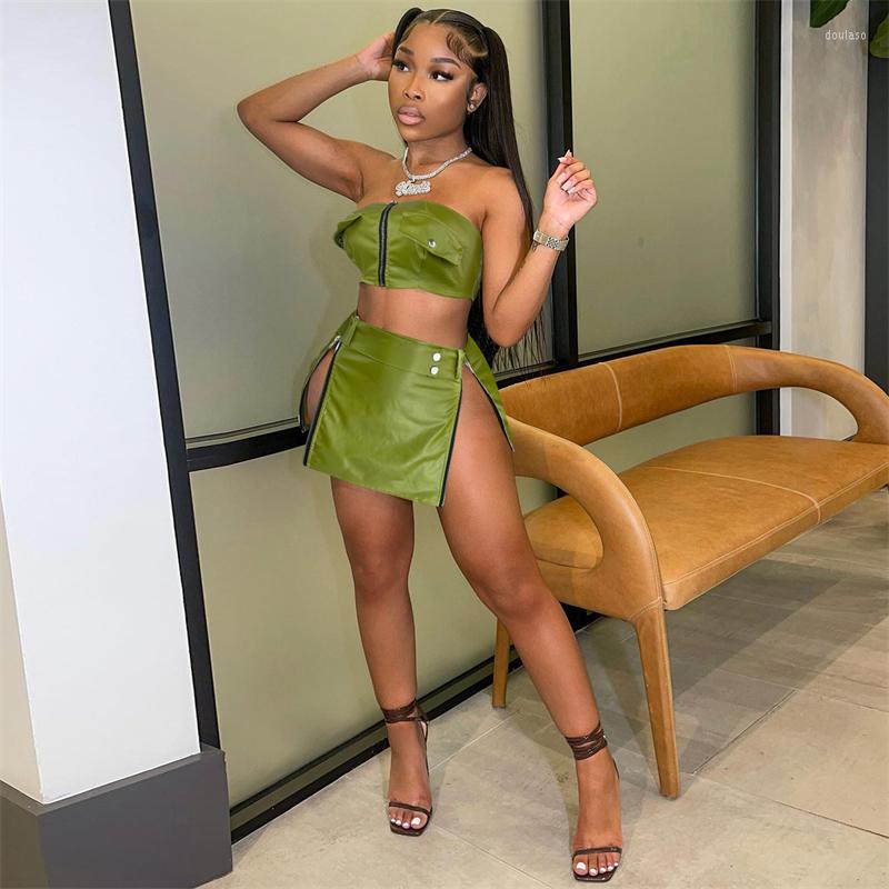 Skirts PU Leather Zipper Cargo Two Piece Set Women Summer Strapless Crop Tops High Side Slit Bodycon Mini Clubwear Dress Suit, Black
Skirts PU Leather Zipper Cargo Two Piece Set Women Summer Strapless Crop Tops High Side Slit Bodycon Mini Clubwear Dress Suit, Black