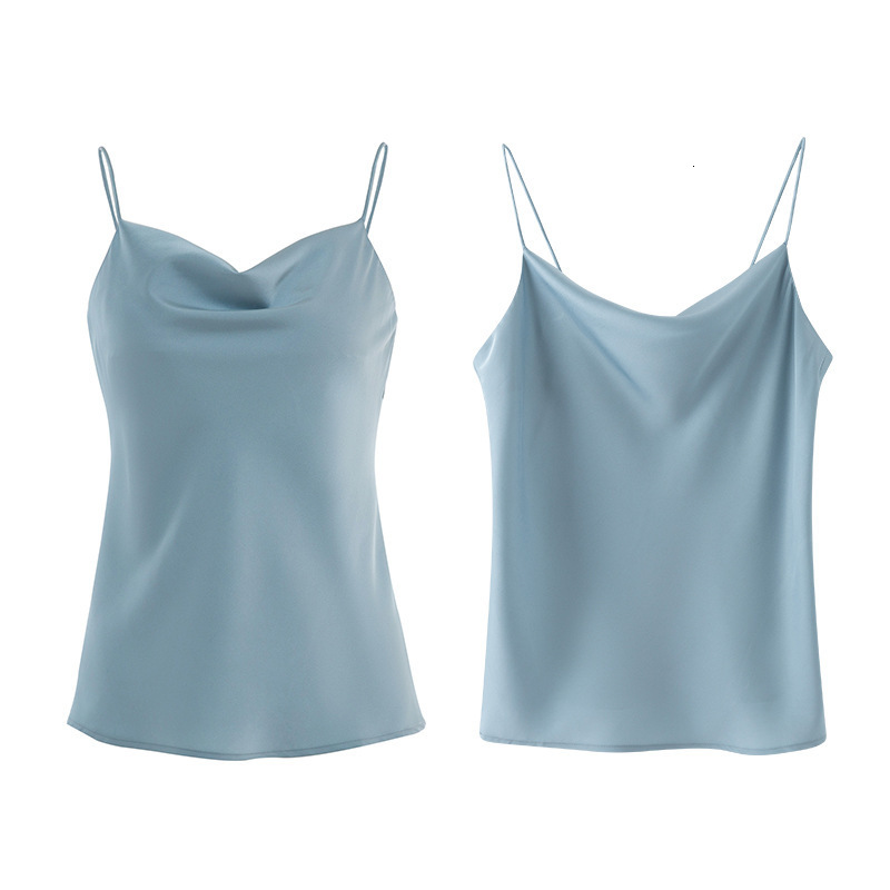 Camisoles Tanks Spring Satin Sexy Women's Tops Solid Black Backless Satin Spaghetti Strap Female Vest Elegant Fashion Loose Casual Lady Top 23041