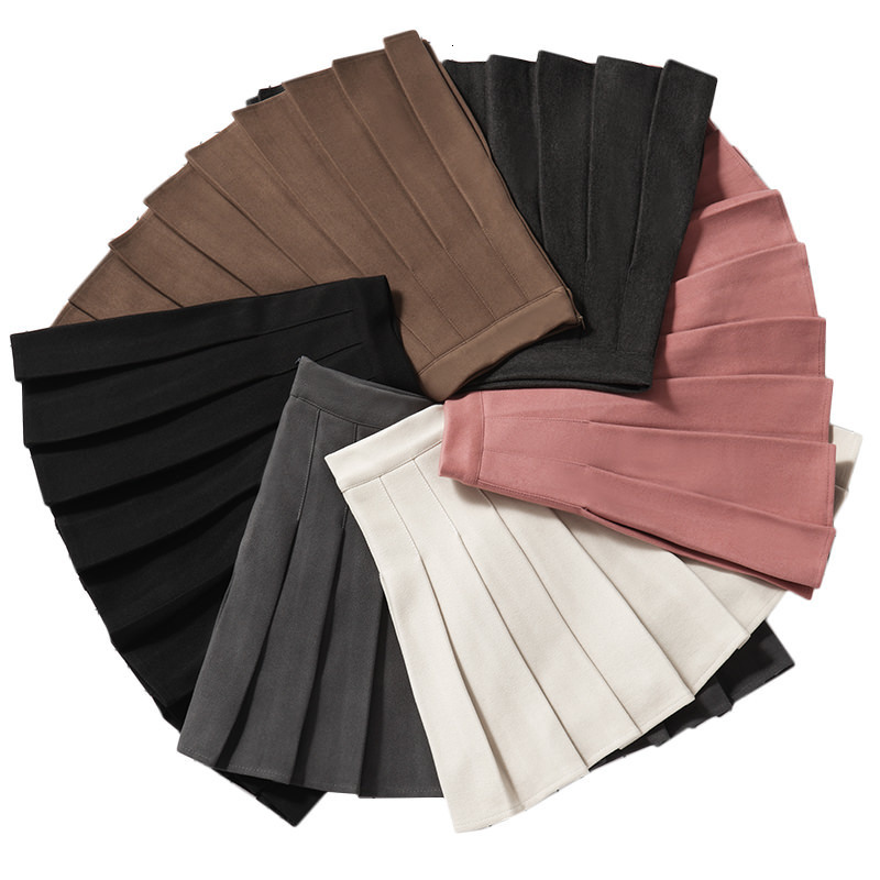 Skirts Brown Tweed Pleated Skirt Women's Autumn Winter High Waist A- Line Slimming Skirt Thickened Spring Plus Size Short Pantskirt 230413