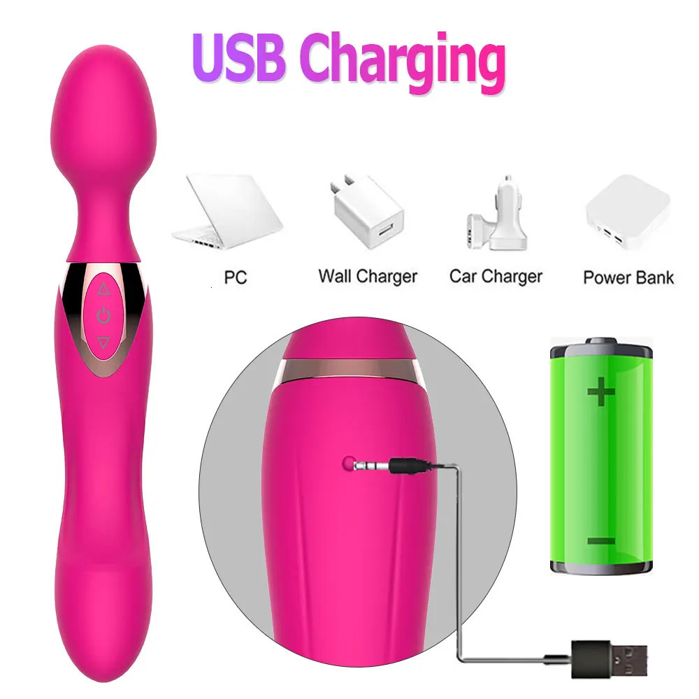 Vibrators USB Charg10 Speeds Powerful for Women Magic Dual Motors Wand Body Massager Female Sex Toys GSpot Adult 231113