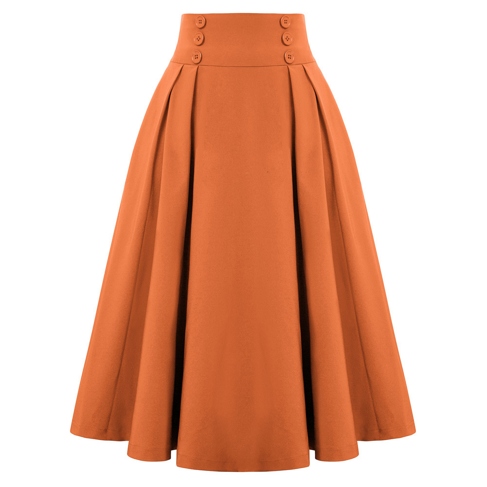 Skirts Belle Poque Women Pleated Swing Skirt Buttons Decorated Elastic Waist High Waist Retro Skirts Steampunk Casual Party Mid-calf 230413