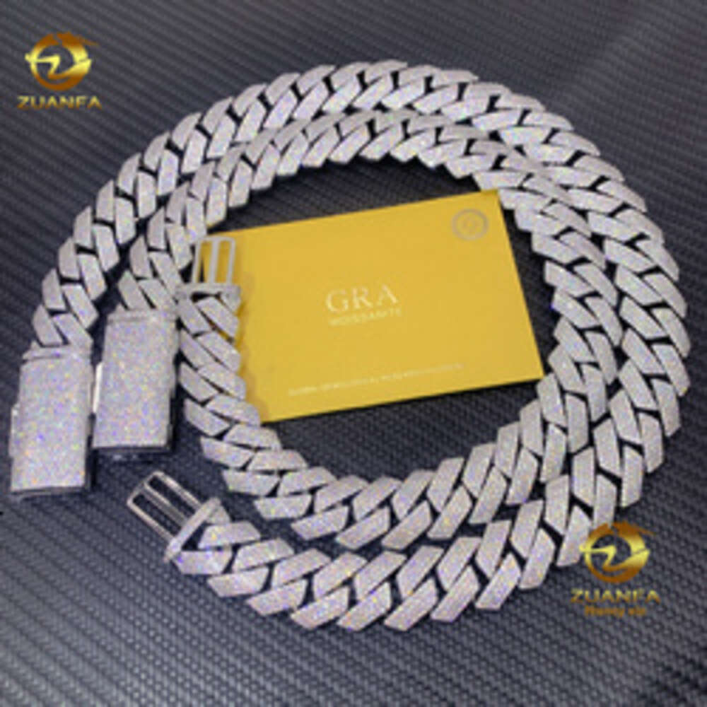 Necklace moissanite chain cuban link chainjewelry for men pass diamond tester jewelry Silver 925 w20mm 3row necklace VVS moissanite iced out