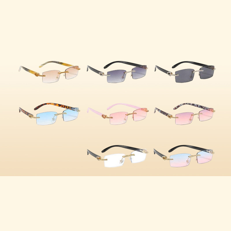 Retro Sunglasses Women Brand Designer Diamond Rimless Sun Glasses Shades Rhinestone Lens Ladies Frameless Eyeglasses